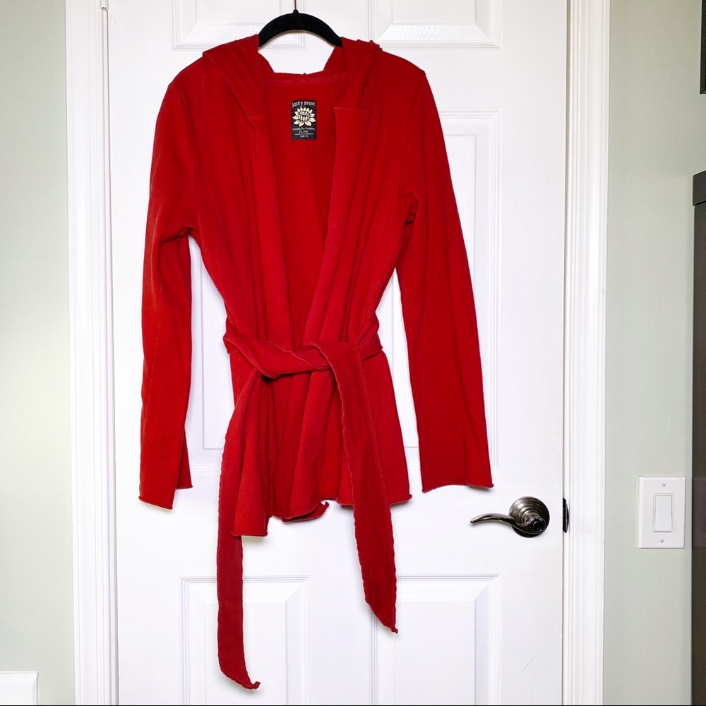 Lucky Brand Belted Hooded Sweatshirt Cardigan